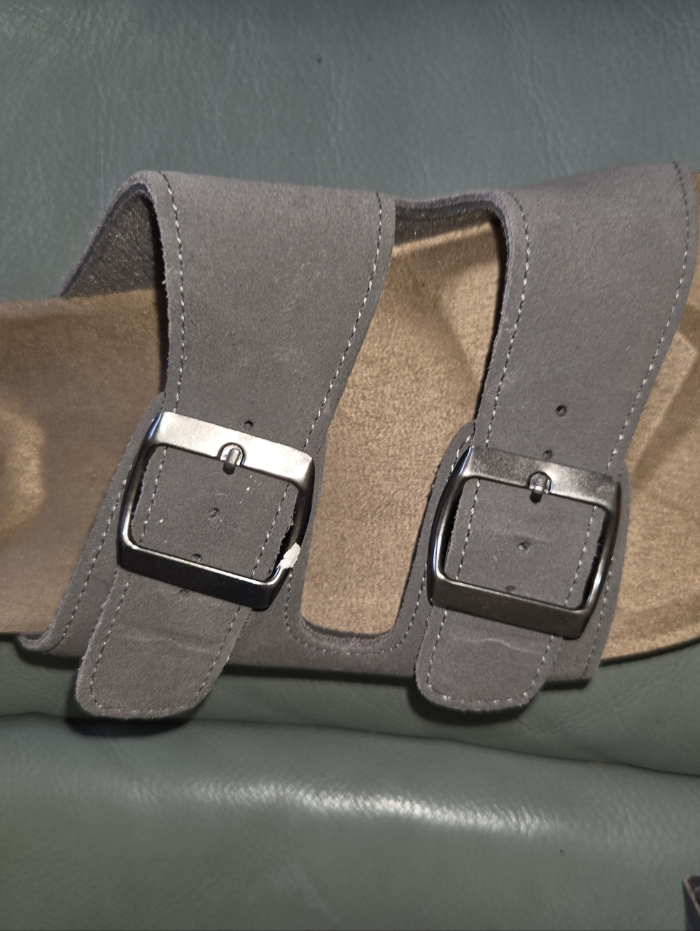 Stone Double Buckle Slide Sandal